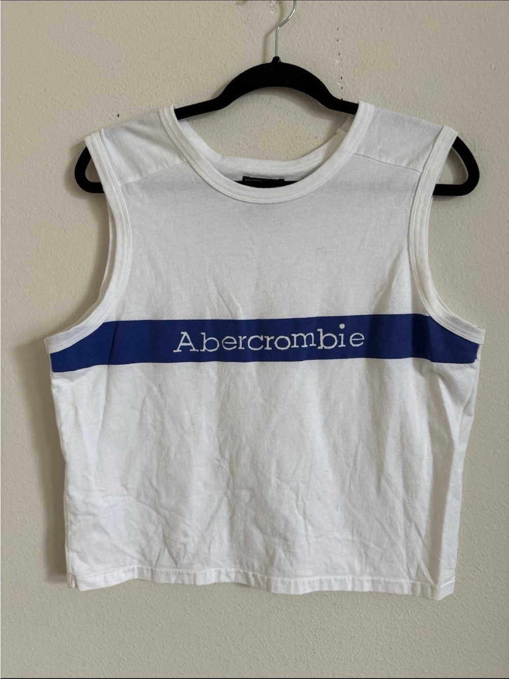 Abercrombie & Fitch White Tank with Blue Logo Stripe